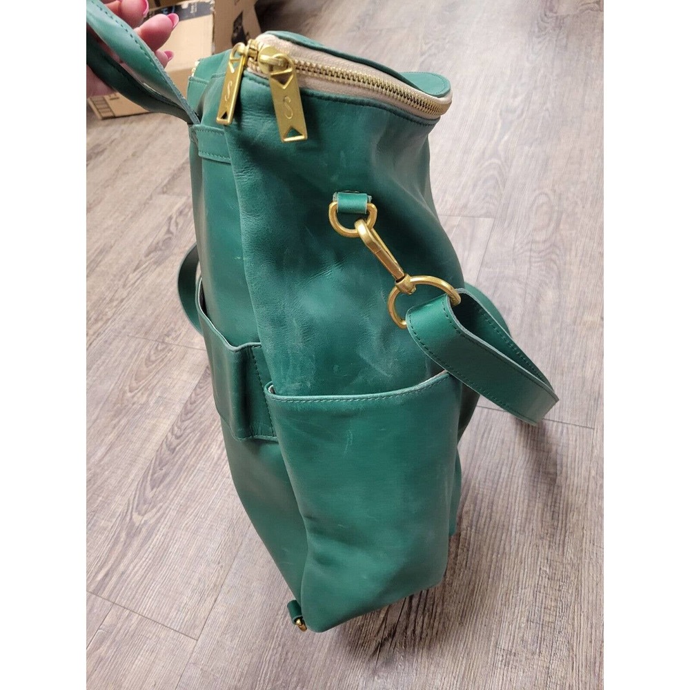 Sseko Designs Genuine Leather Green Crescent Convertible Crossbody Backpack Purs - Picture 5 of 9
